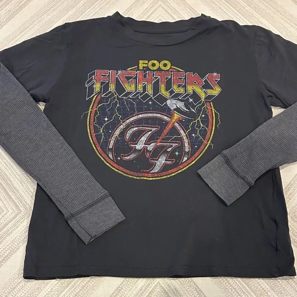 Rowdy Sprout Kids Foo Fighters Black & Grey Layered Long Sleeve Shirt Size 8